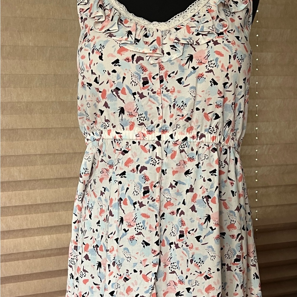 TORRID Long Tank Top Multi Color Abstract Print Ruffle Lace Details  Sz 3 EUC - Picture 9 of 16